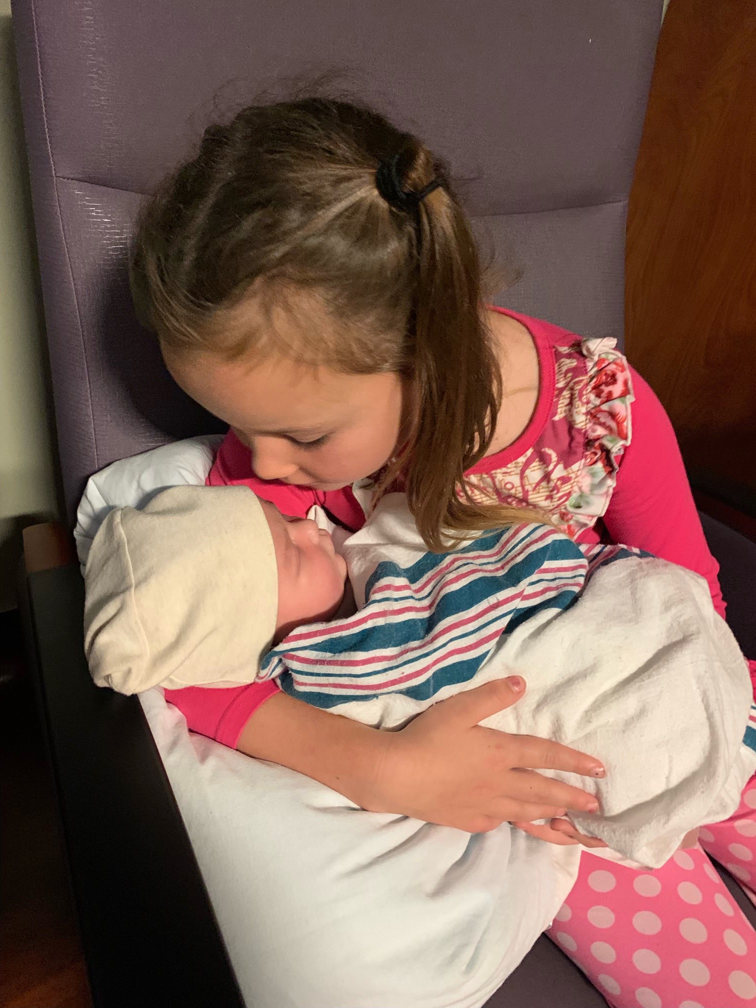 Libby with newborn Scout from above